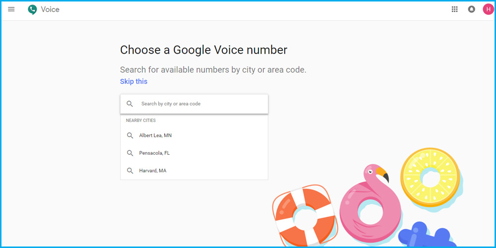 Choose a Google voice numberと表示